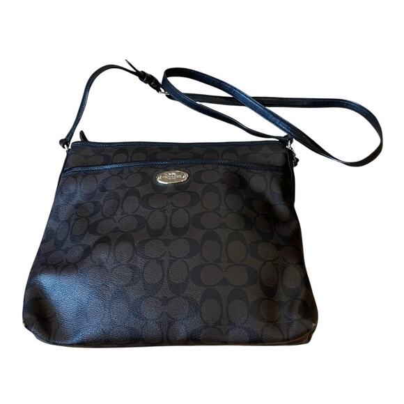 Coach Brown Black File Bag Crossbody Jacquard Monogram Handbag Purse F36182 - Picture 1 of 9